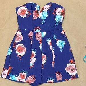Floral Strapless Jumpsuit in Blue by Renn Size Small With Pockets